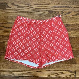 Anthropologie Skies Are Blue Coral Lace Nude Lined Pinup Shorts LG High Waisted